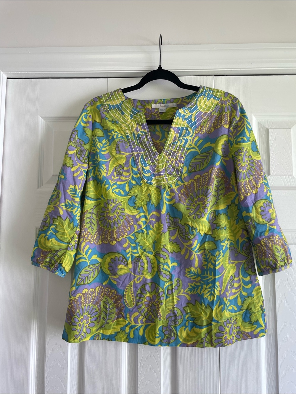 Boden Lime, Aqua & Lavender Floral Tunic Top